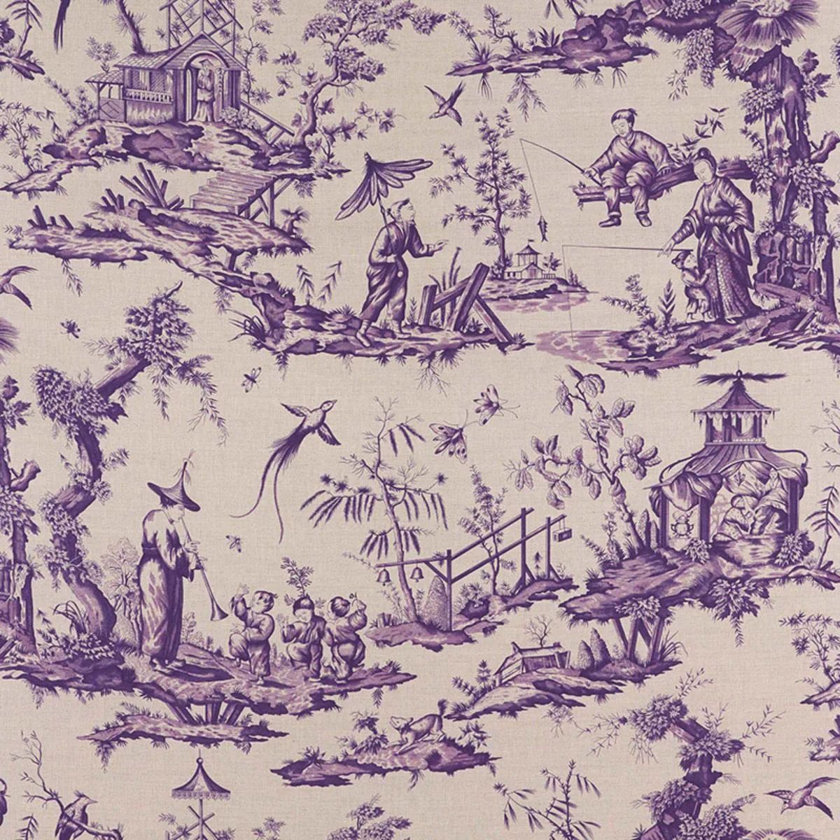 Schumacher 175801 Shengyou Toile Iris fabric swatch