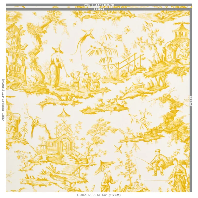 Schumacher 175805 Shengyou Toile Yellow fabric swatch