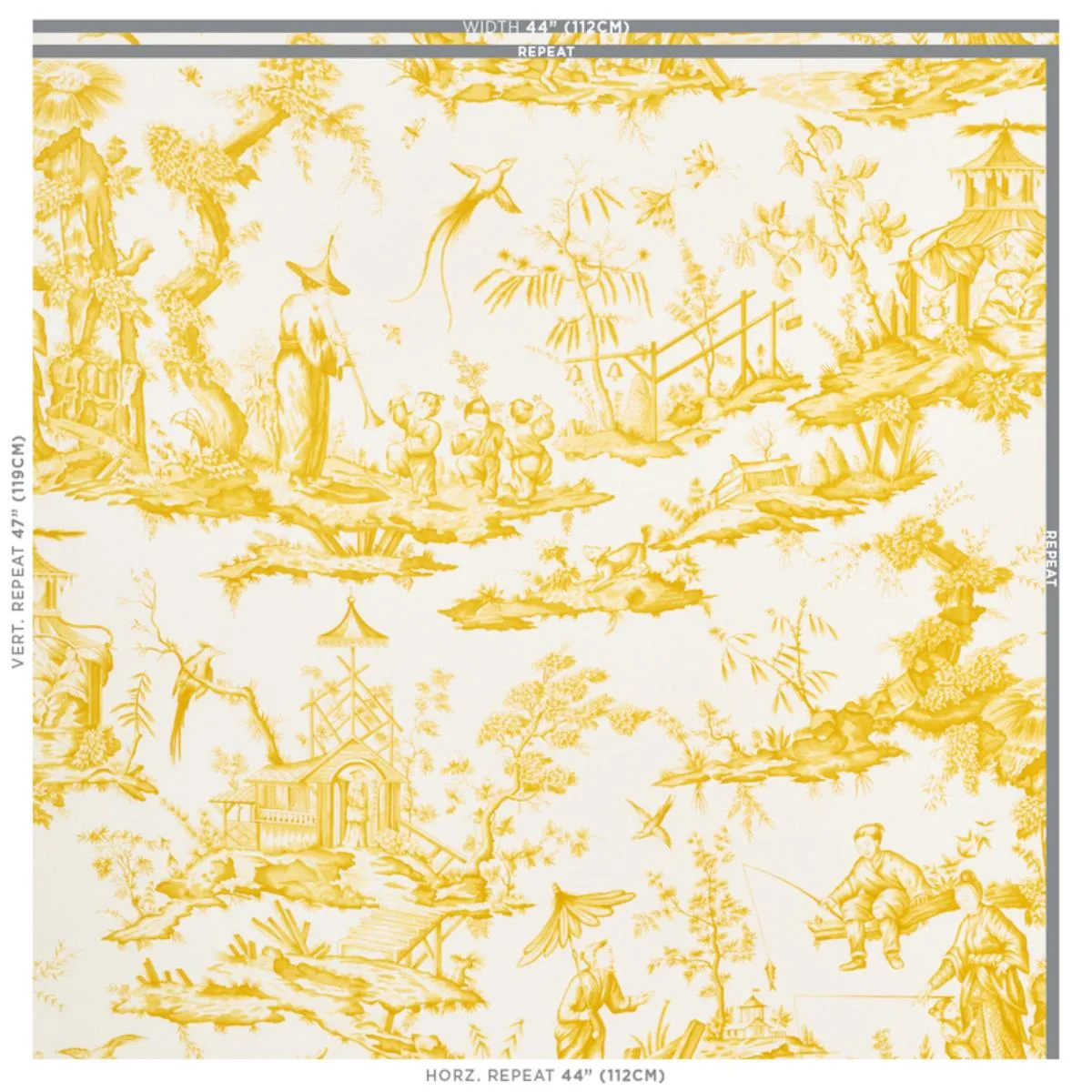 Schumacher 175805 Shengyou Toile Yellow fabric swatch