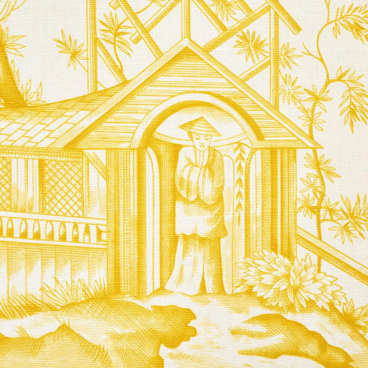Schumacher 175805 Shengyou Toile Yellow fabric swatch