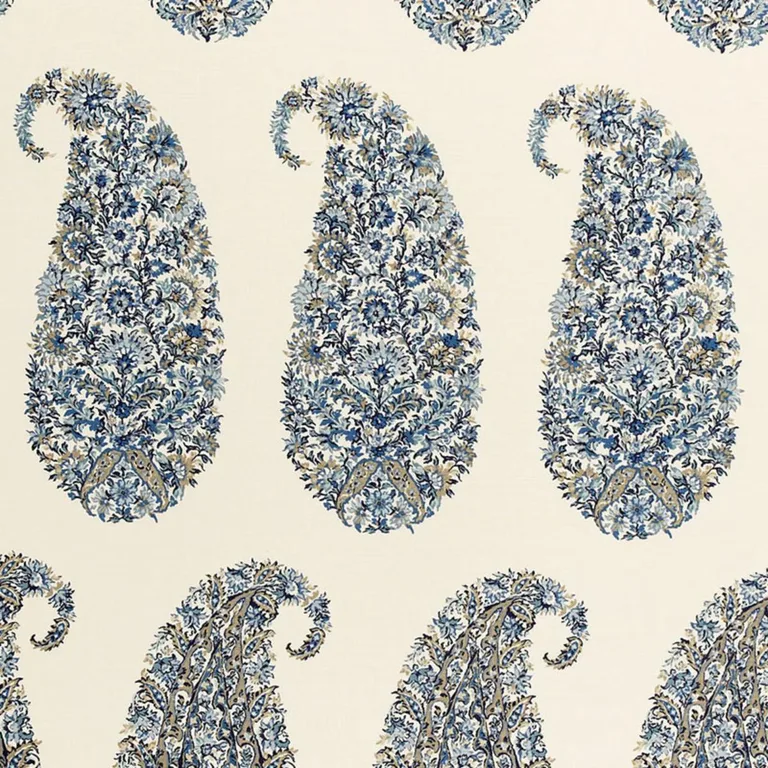 Schumacher 173783 Shirala Paisley Delft fabric swatch
