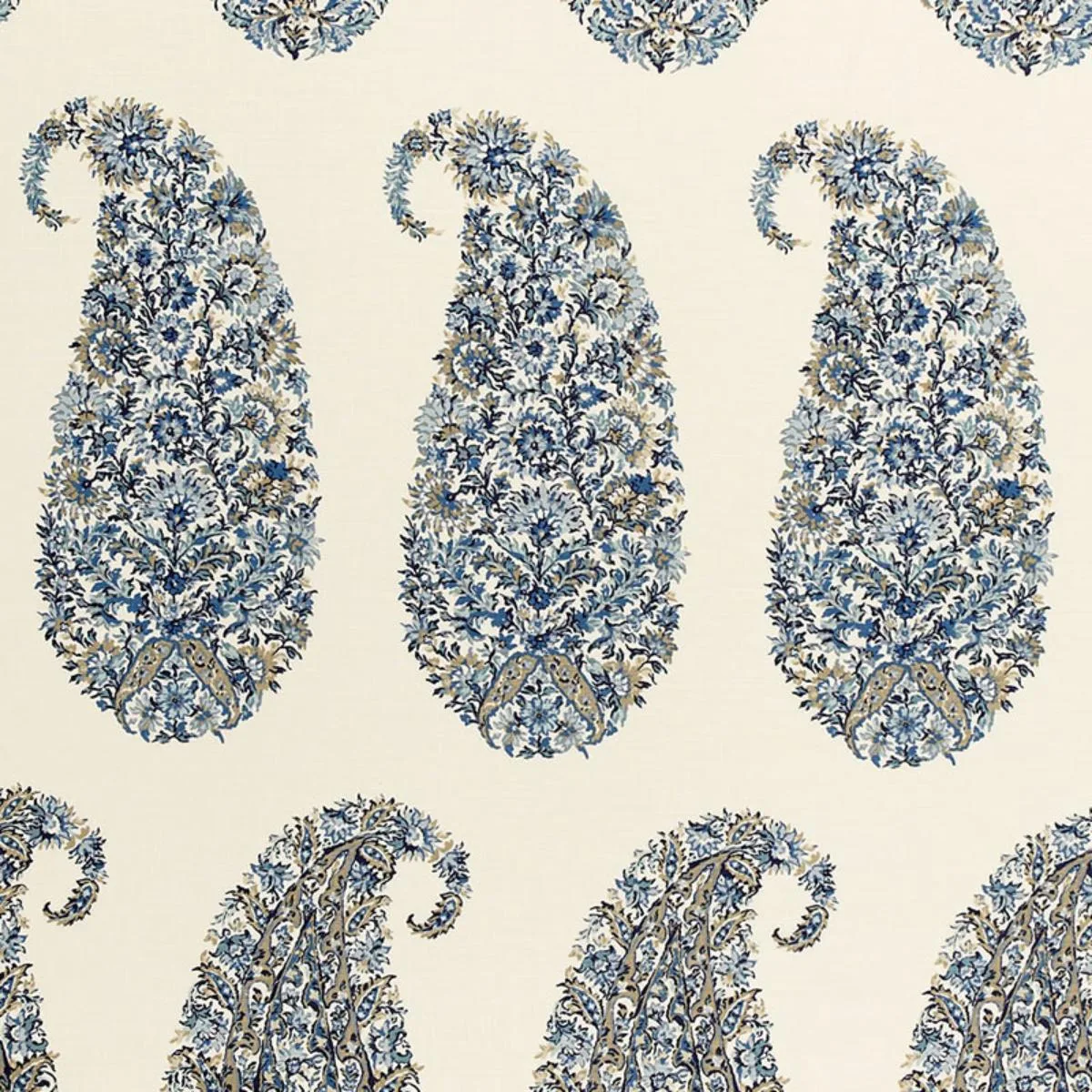 Schumacher 173783 Shirala Paisley Delft fabric swatch