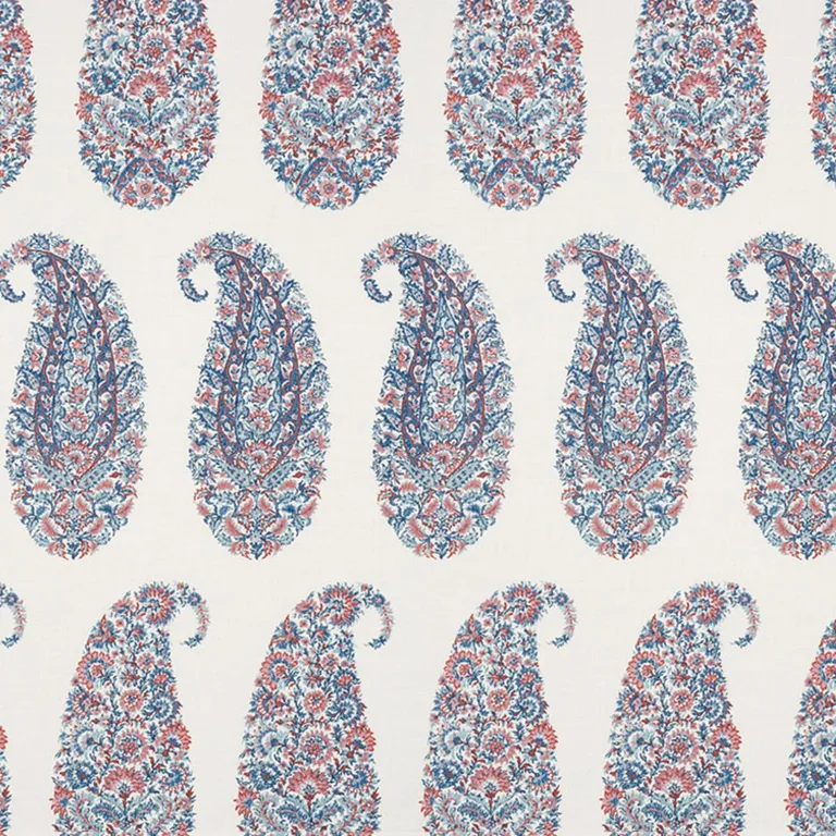 Schumacher 173784 Shirala Paisley Delft & Rose fabric swatch