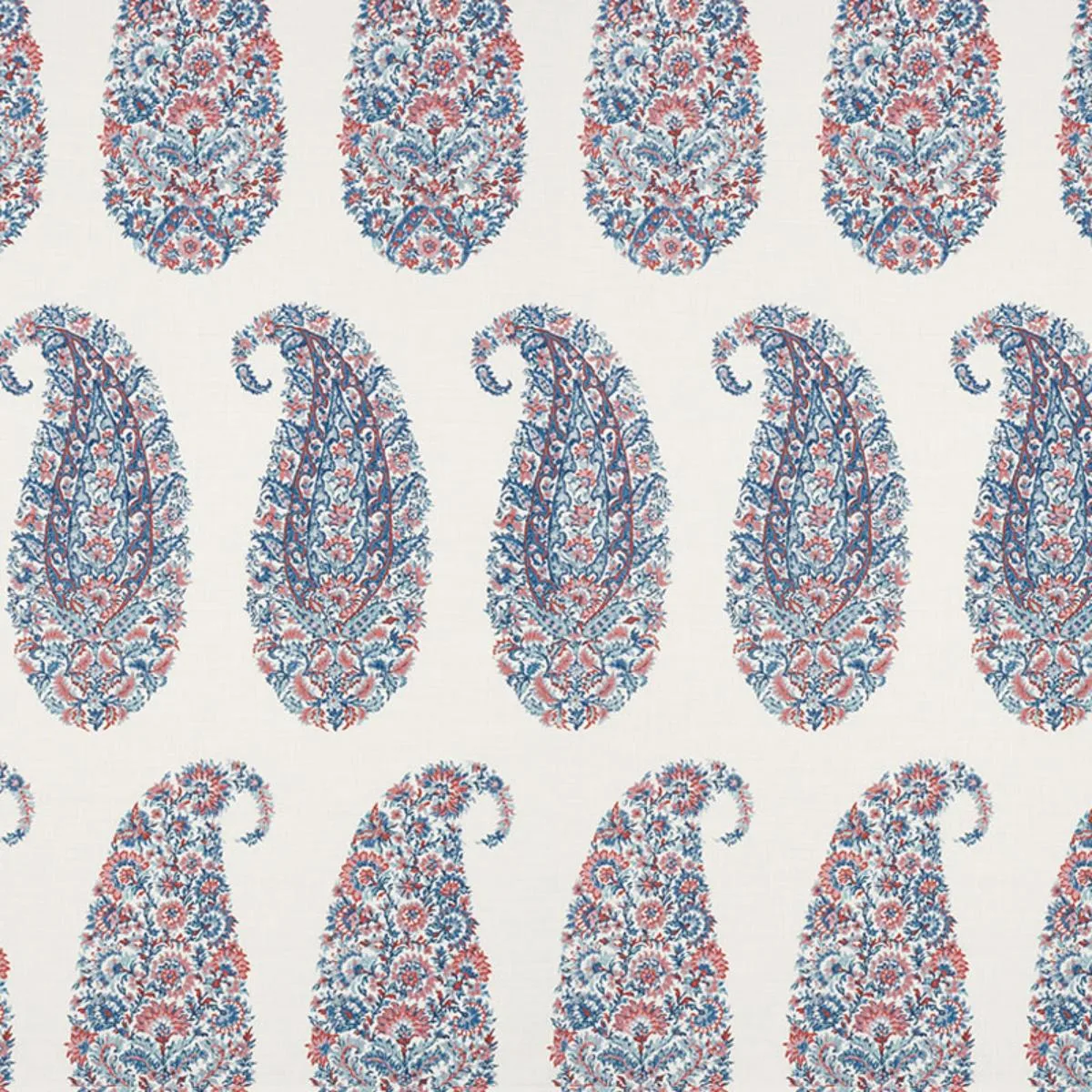 Schumacher 173784 Shirala Paisley Delft & Rose fabric swatch