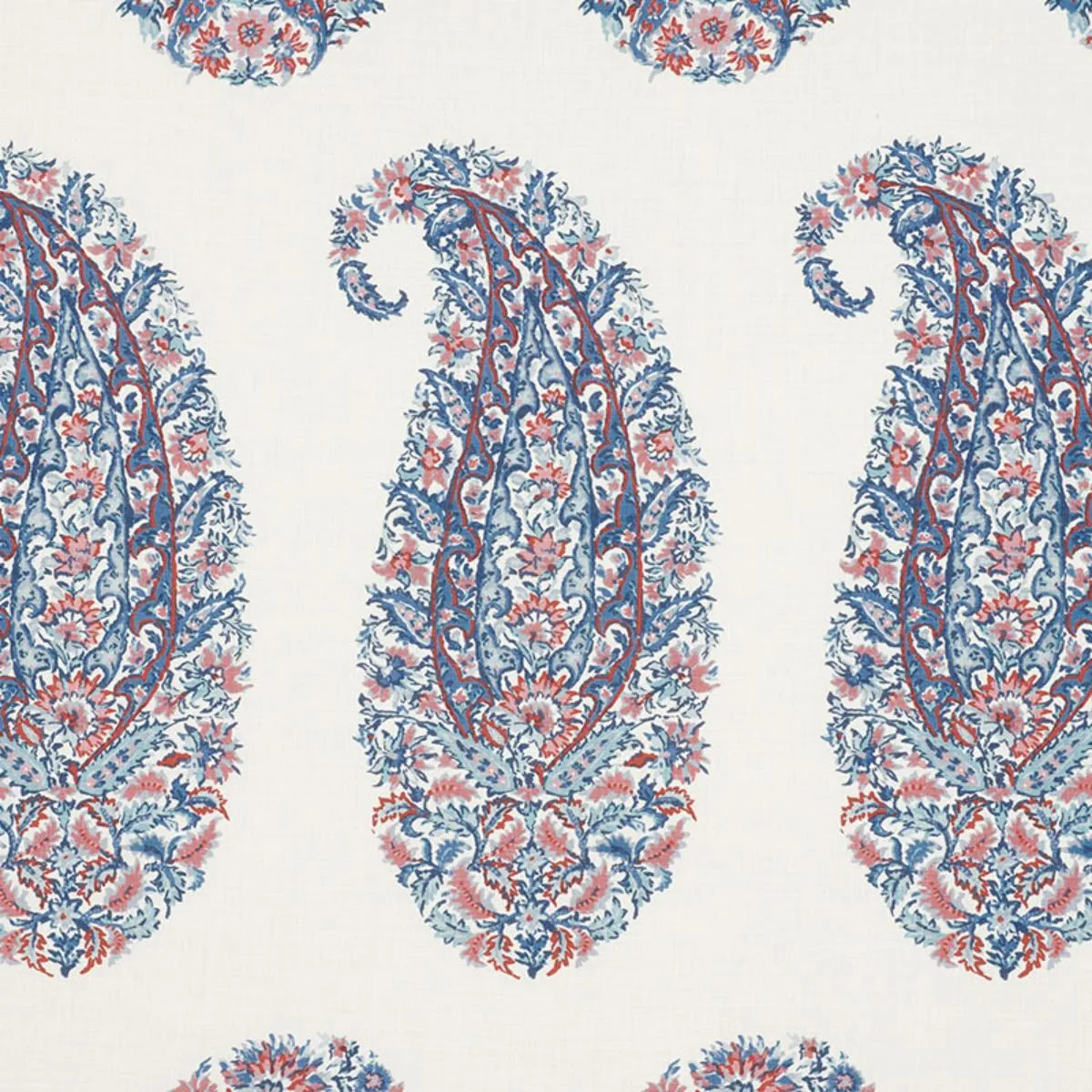 Schumacher 173784 Shirala Paisley Delft & Rose fabric swatch