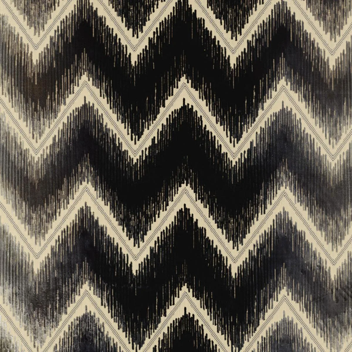 Schumacher 54860 Shock Wave Platinum & Jet fabric swatch