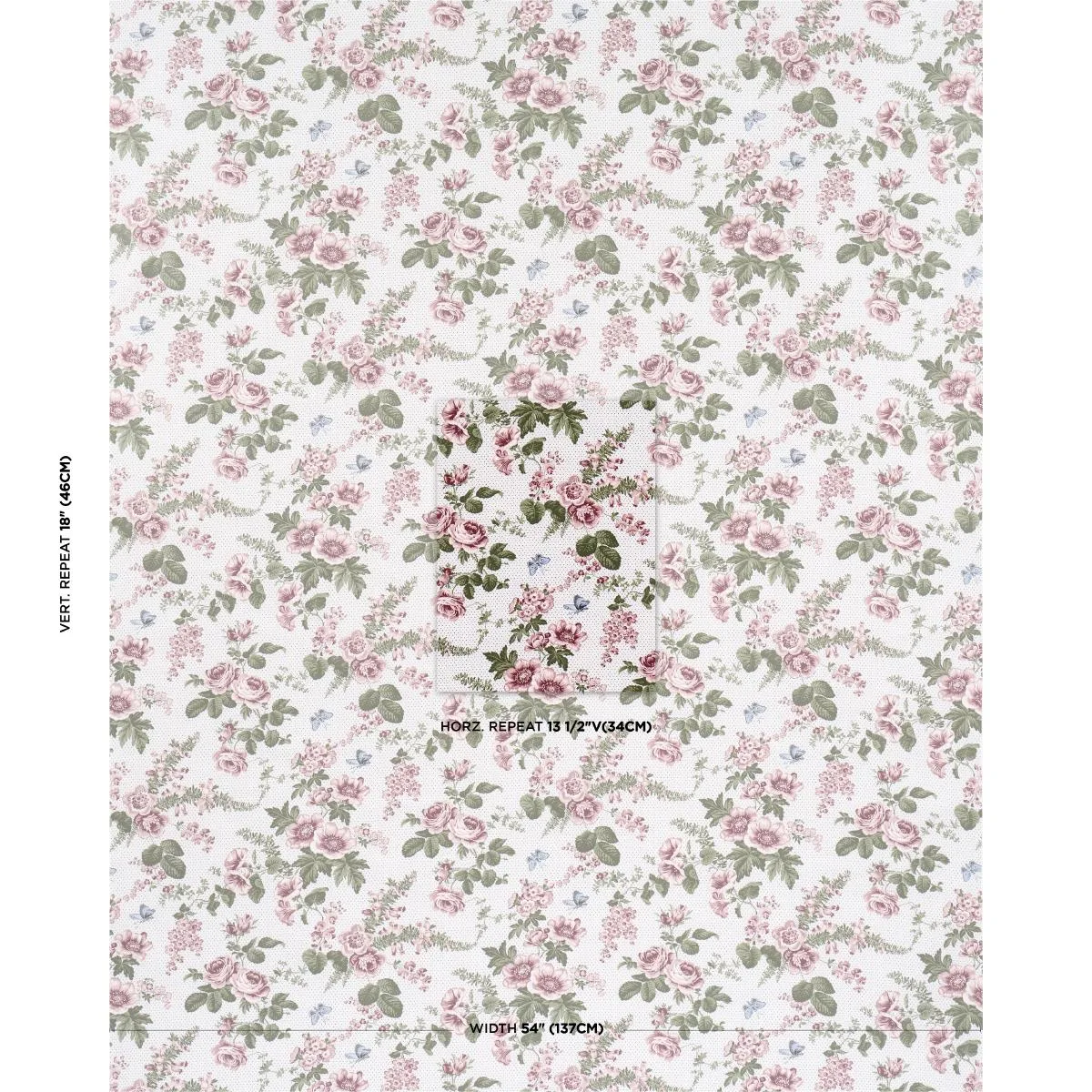 Schumacher 182080 Sibyl Chintz Rose fabric swatch