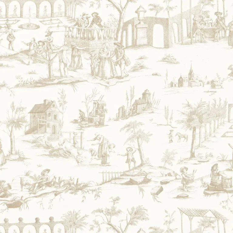 Schumacher 175172 Siena Toile Greige fabric swatch