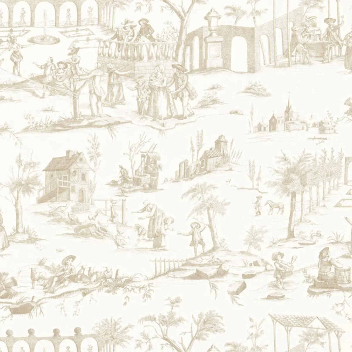 Schumacher 175172 Siena Toile Greige fabric swatch