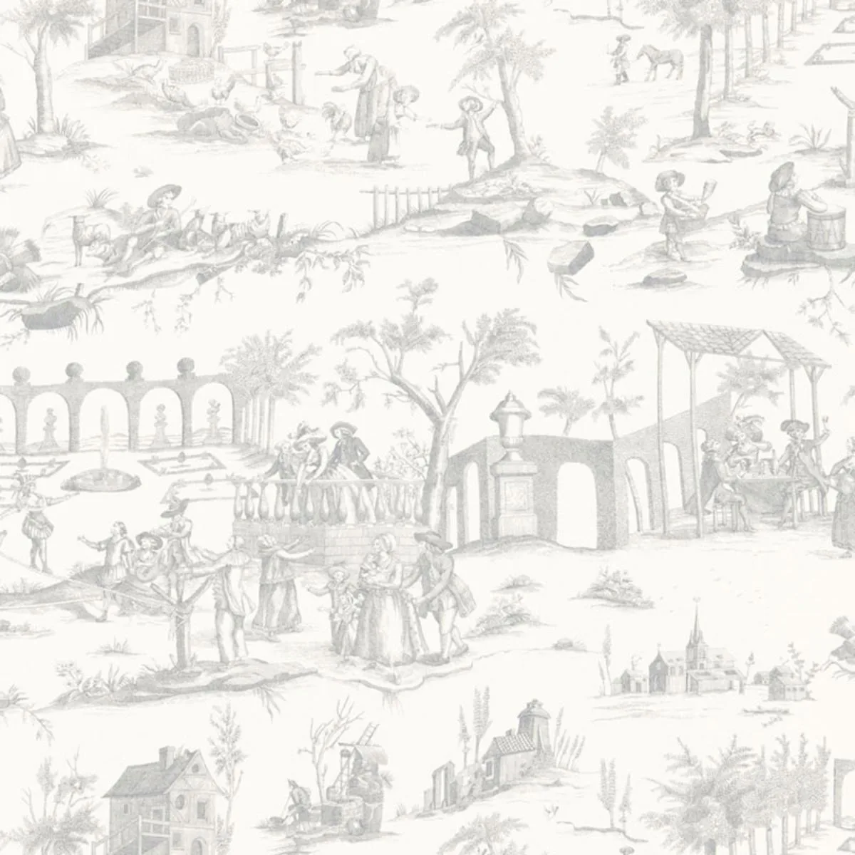 Schumacher 175171 Siena Toile Pewter fabric swatch