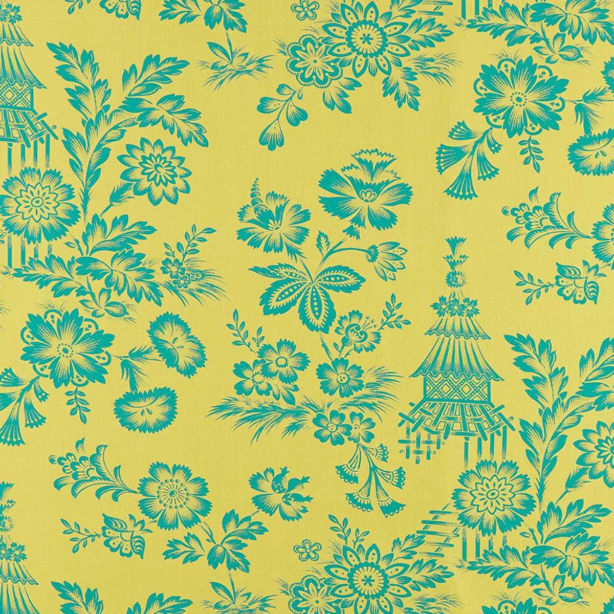 Schumacher 175751 Song Garden Chartreuse fabric swatch