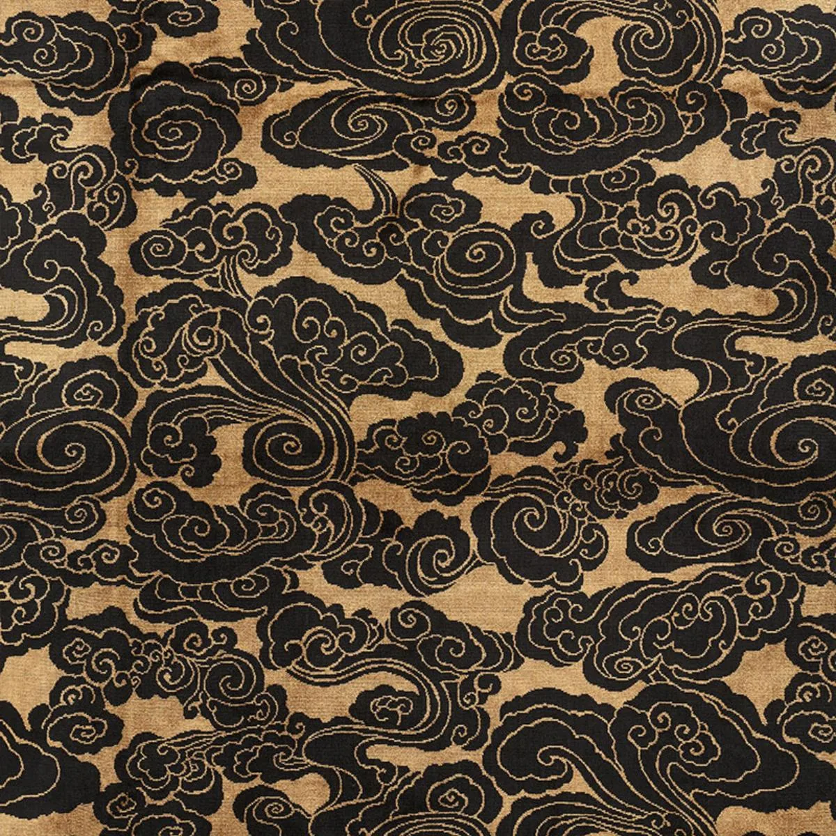Schumacher 74060 Sozan Velvet Gold & Onyx fabric swatch