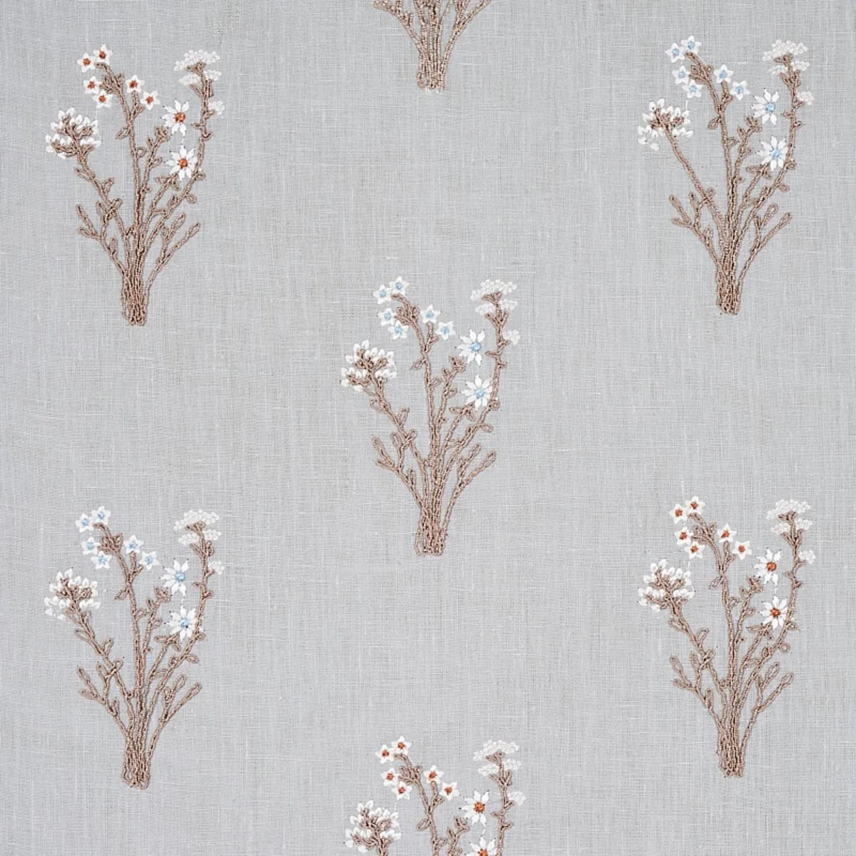 Schumacher 80400 Stora Embroidery Mineral fabric swatch