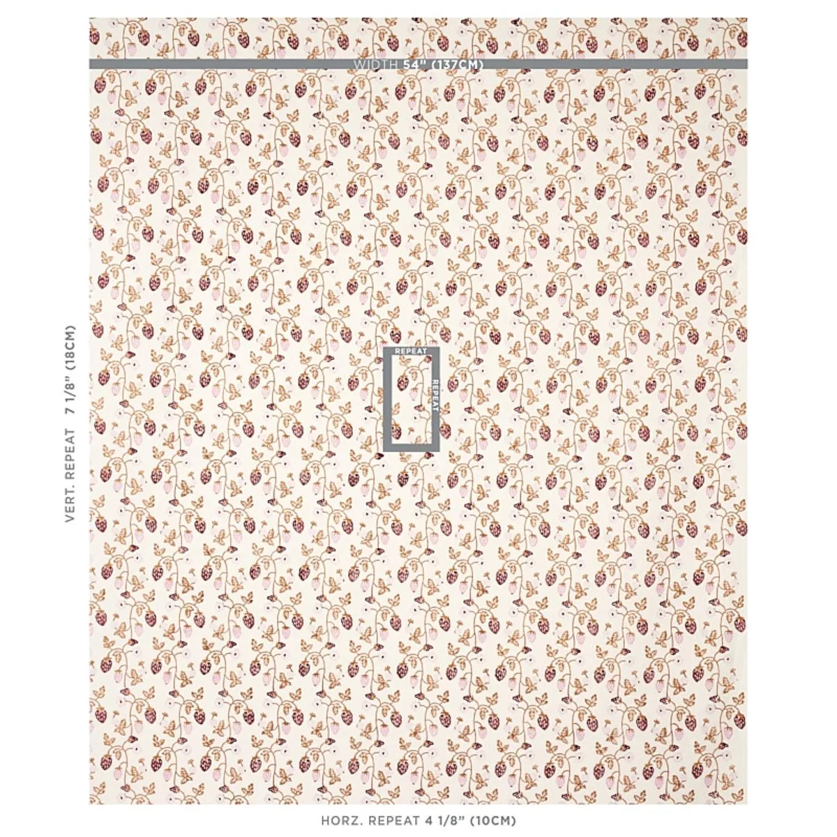 Schumacher 179781 Strawberry Hand Block Print Copper fabric swatch