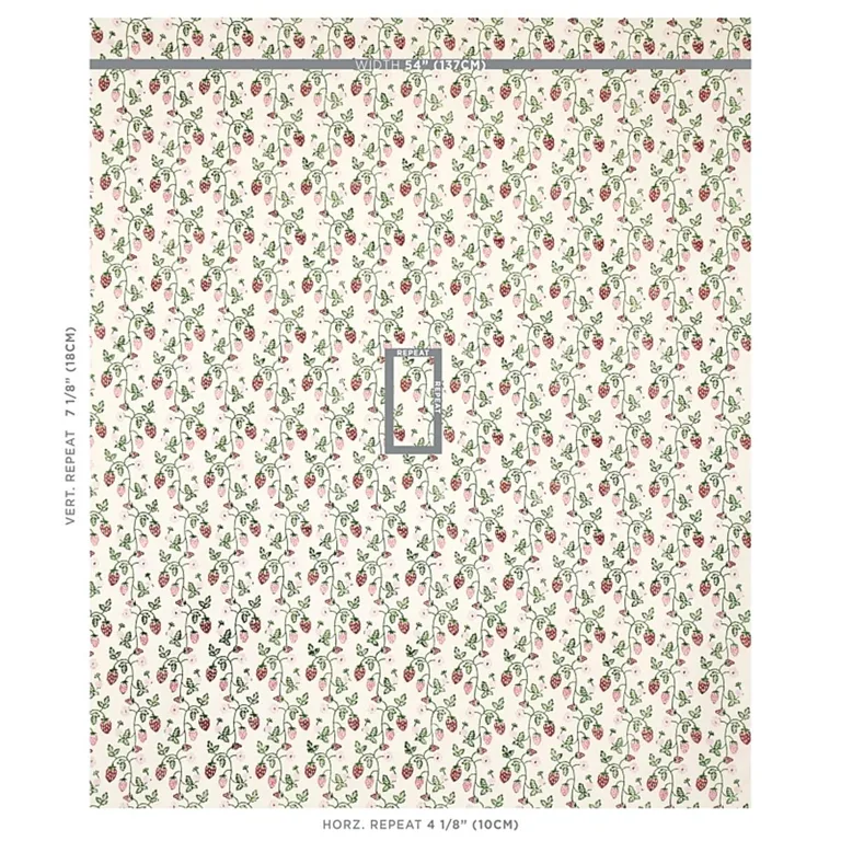 Schumacher 179780 Strawberry Hand Block Print Grass fabric swatch