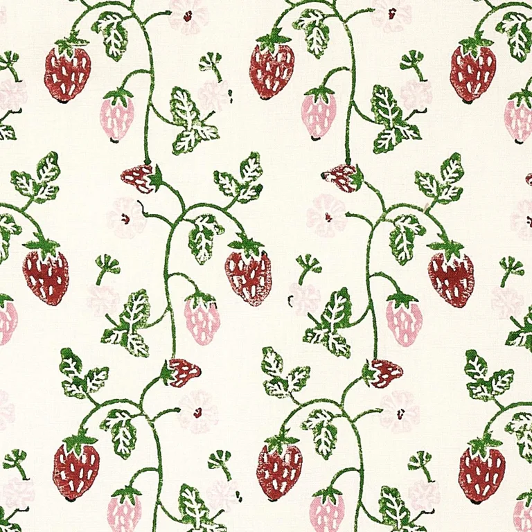 Schumacher 179780 Strawberry Hand Block Print Grass fabric swatch
