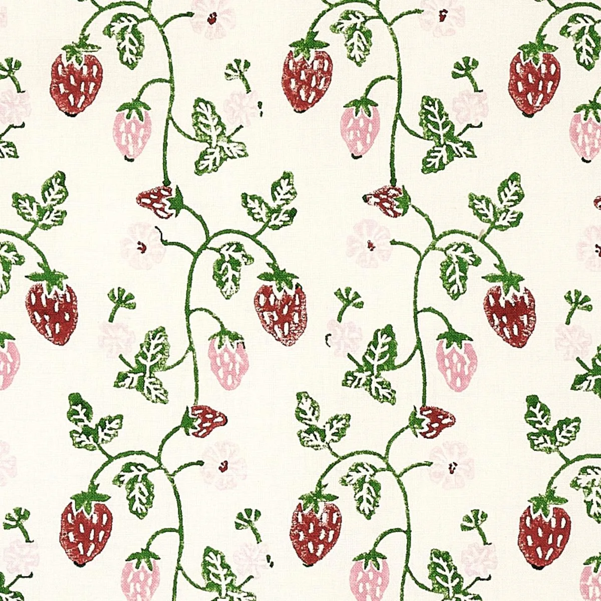 Schumacher 179780 Strawberry Hand Block Print Grass fabric swatch