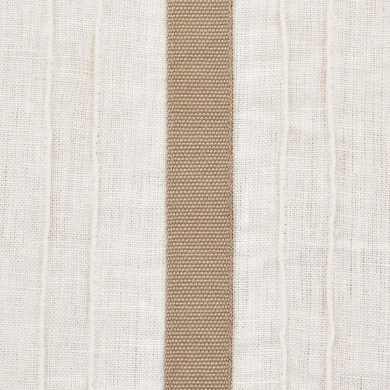 Schumacher 75762 Stripe Appliqué Sheer Tan fabric swatch