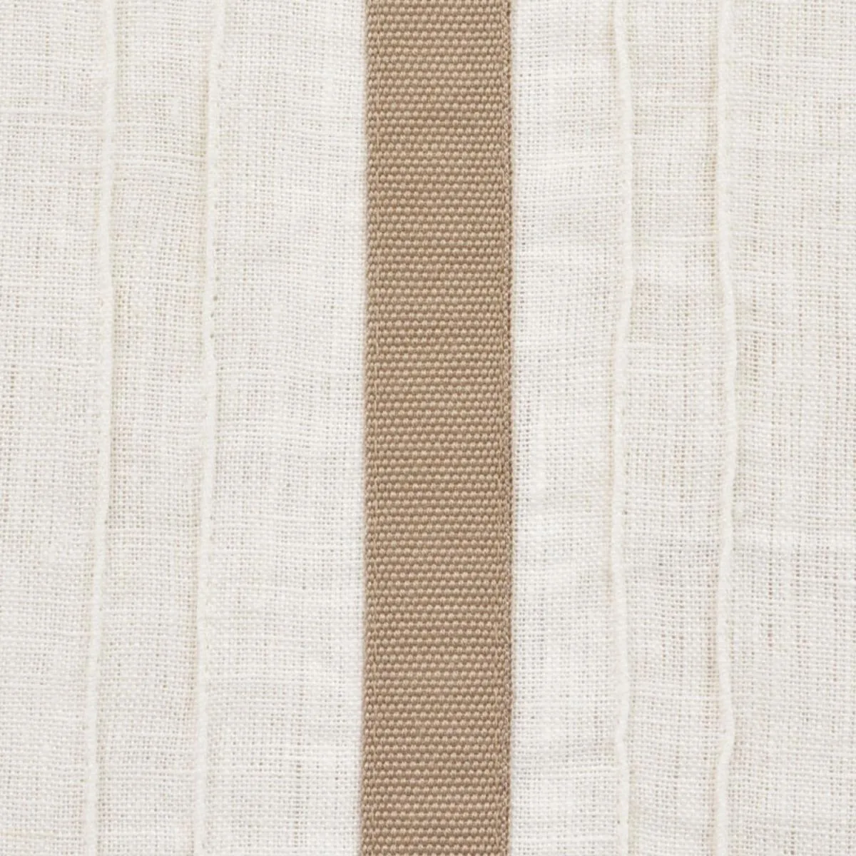 Schumacher 75762 Stripe Appliqué Sheer Tan fabric swatch
