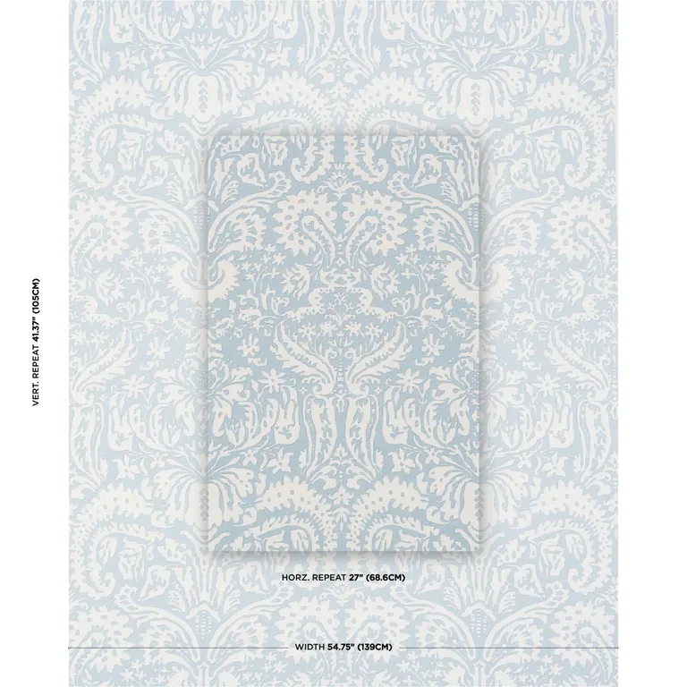Schumacher 182121 Suffolk Damask Blue fabric swatch