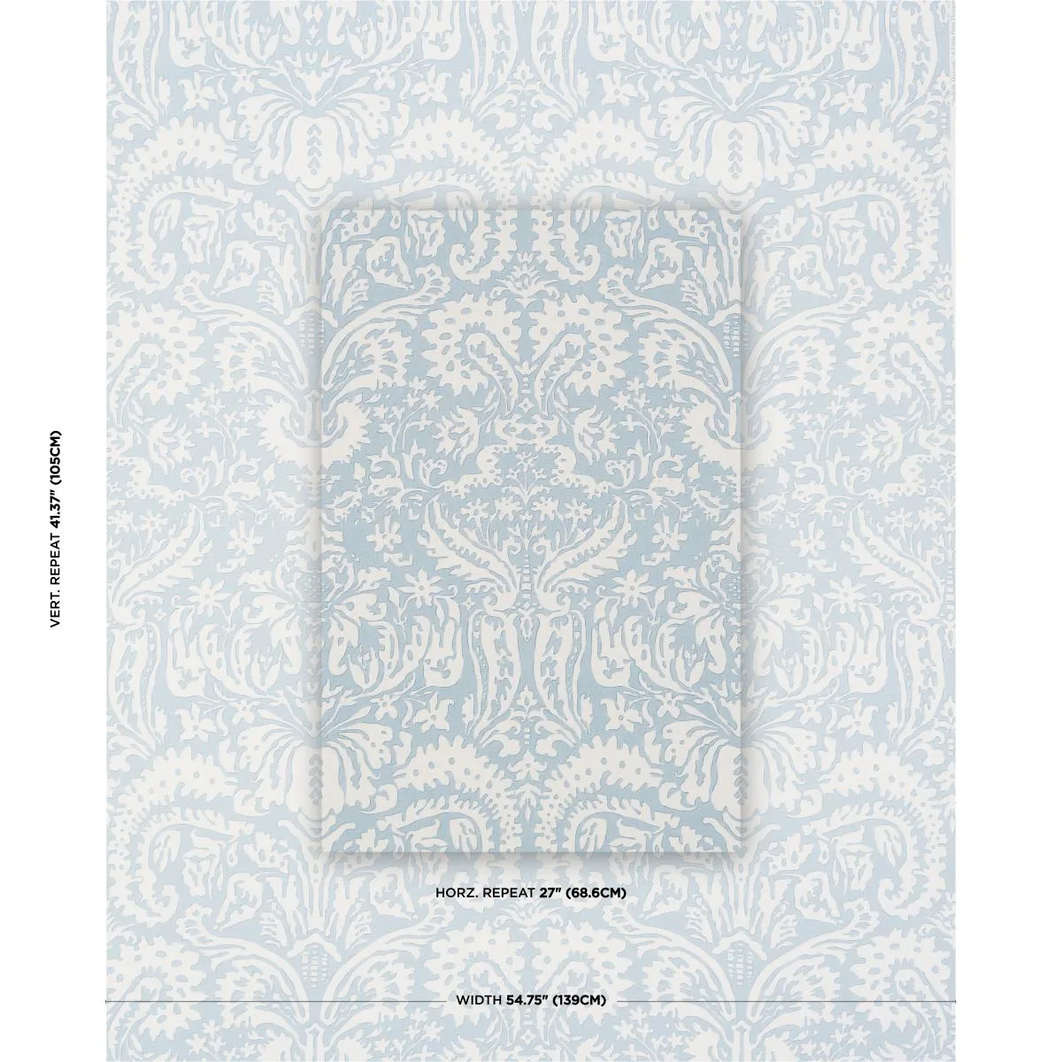 Schumacher 182121 Suffolk Damask Blue fabric swatch