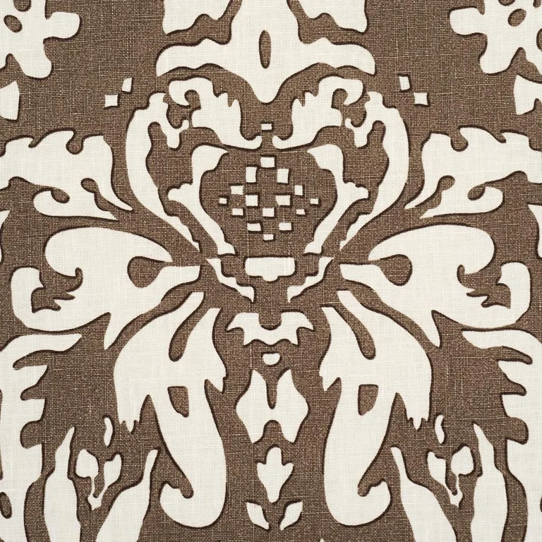 Schumacher 182120 Suffolk Damask Brown fabric swatch
