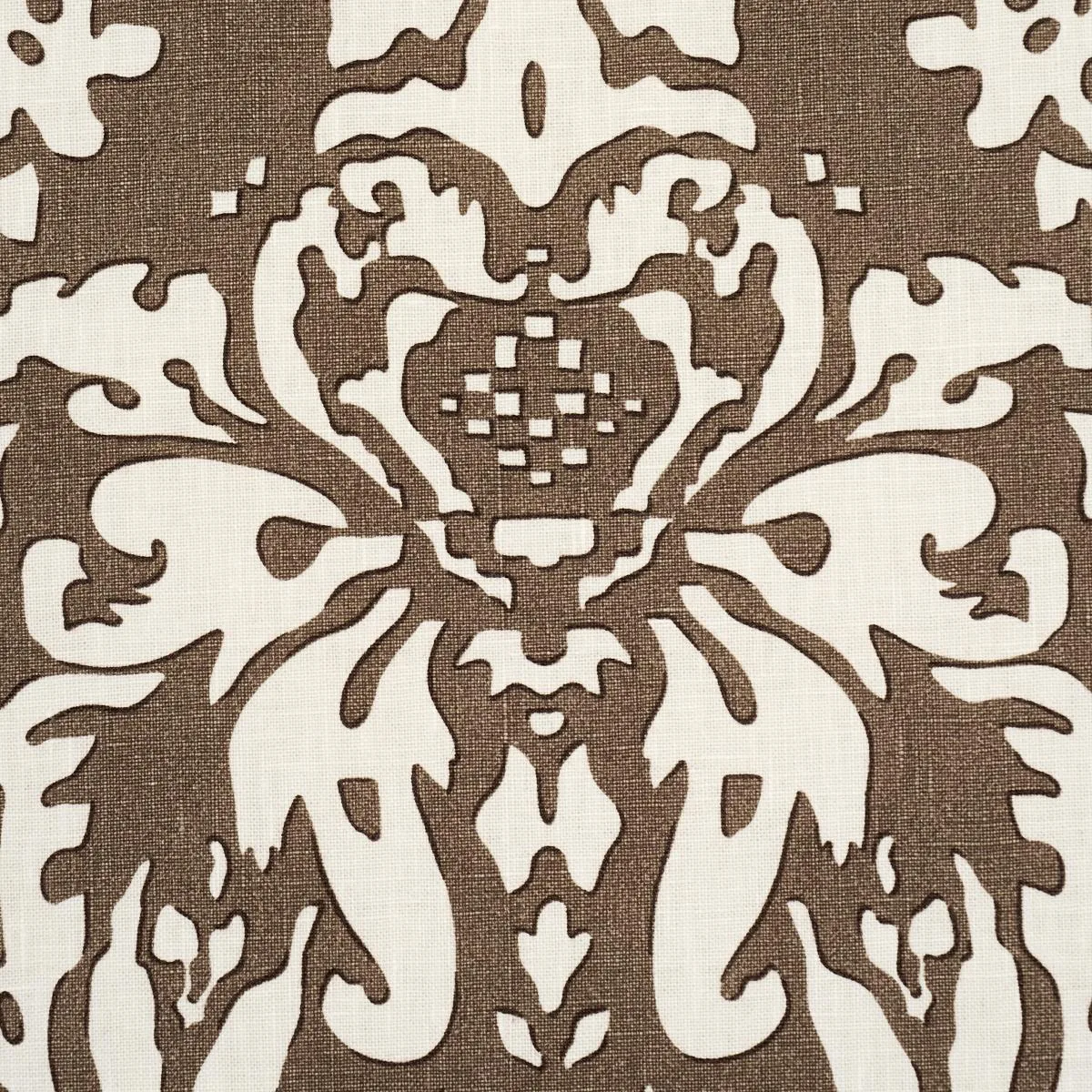 Schumacher 182120 Suffolk Damask Brown fabric swatch