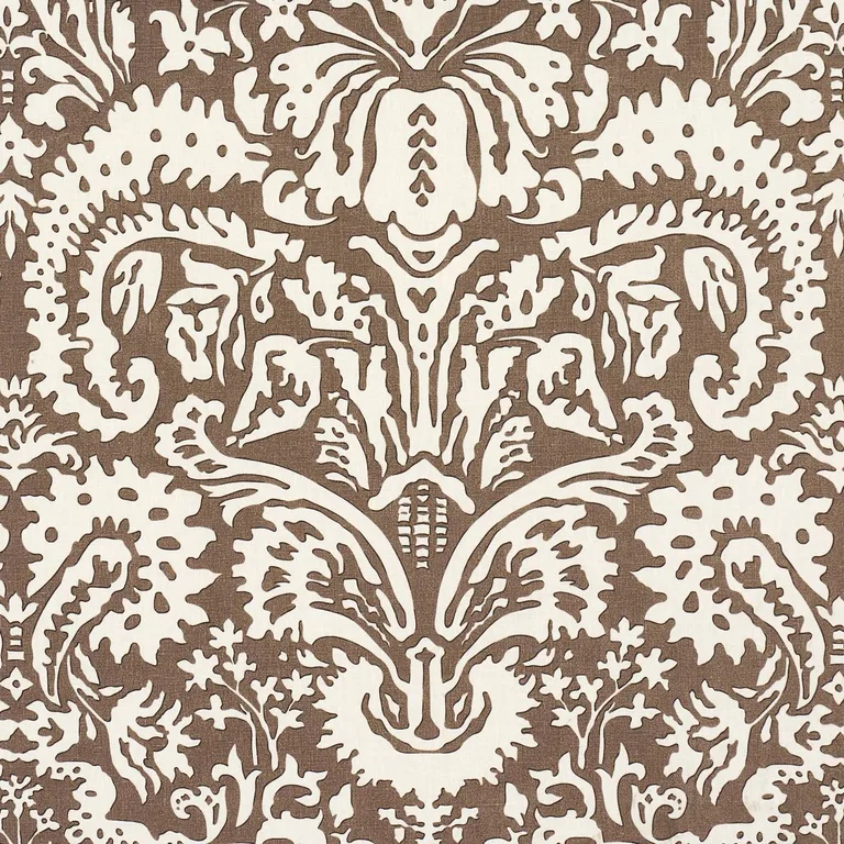Schumacher 182120 Suffolk Damask Brown fabric swatch