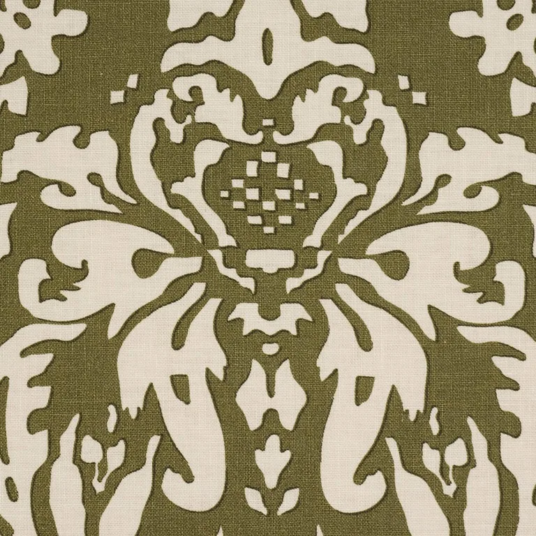 Schumacher 182122 Suffolk Damask Olive fabric swatch