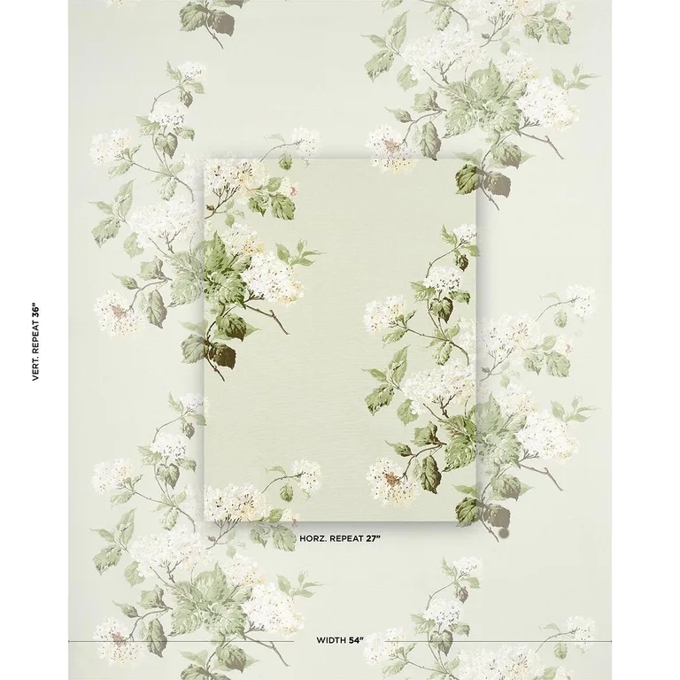 Schumacher 180820 Summer Hydrangea Celadon fabric swatch