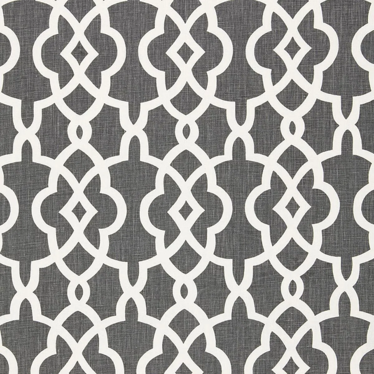 Schumacher 174591 Summer Palace Fret Smoke fabric swatch