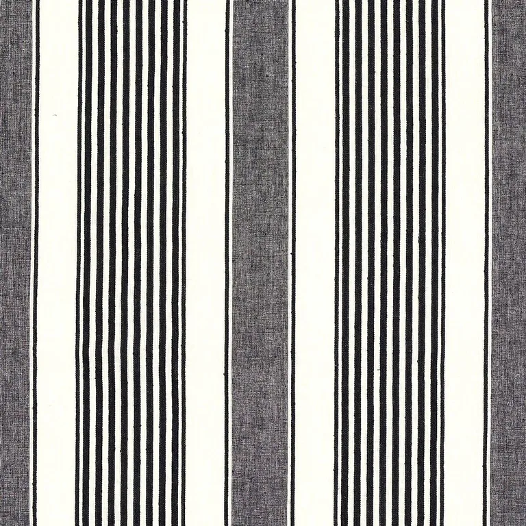Schumacher 66096 Summerville Linen Stripe Black fabric swatch