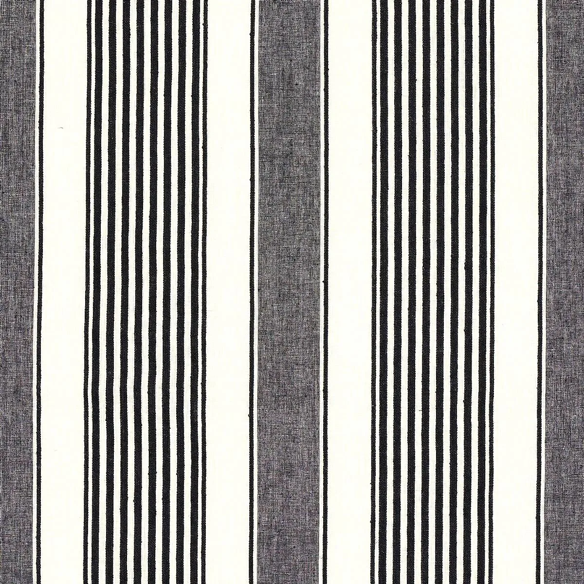 Schumacher 66096 Summerville Linen Stripe Black fabric swatch