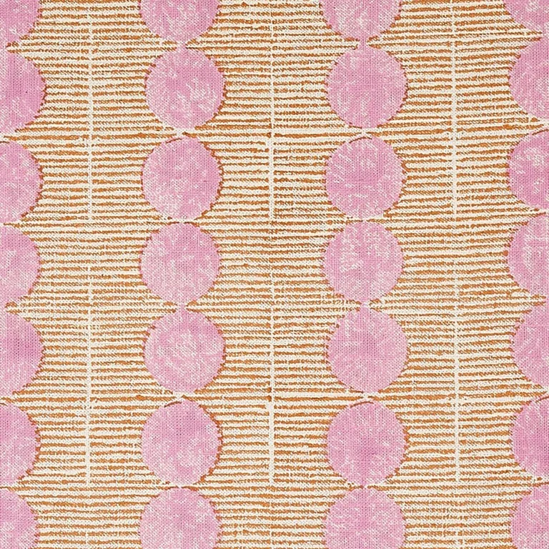 Schumacher 179790 Sun Rise Hand Block Print Rose & Copper fabric swatch