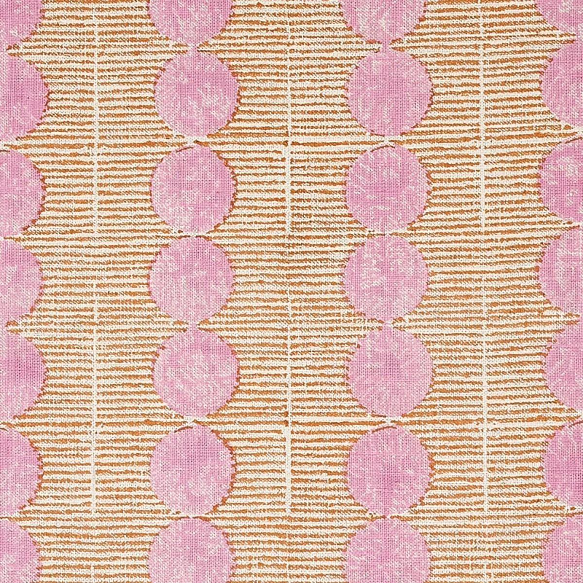 Schumacher 179790 Sun Rise Hand Block Print Rose & Copper fabric swatch