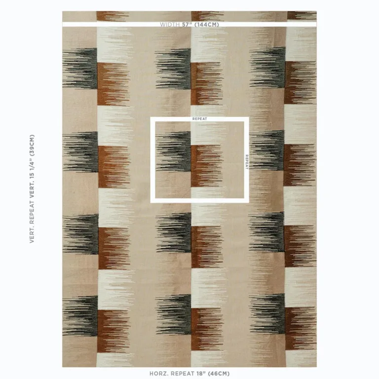 Schumacher 78400 Sunburst Stripe Embroidery Black & Neutral fabric swatch