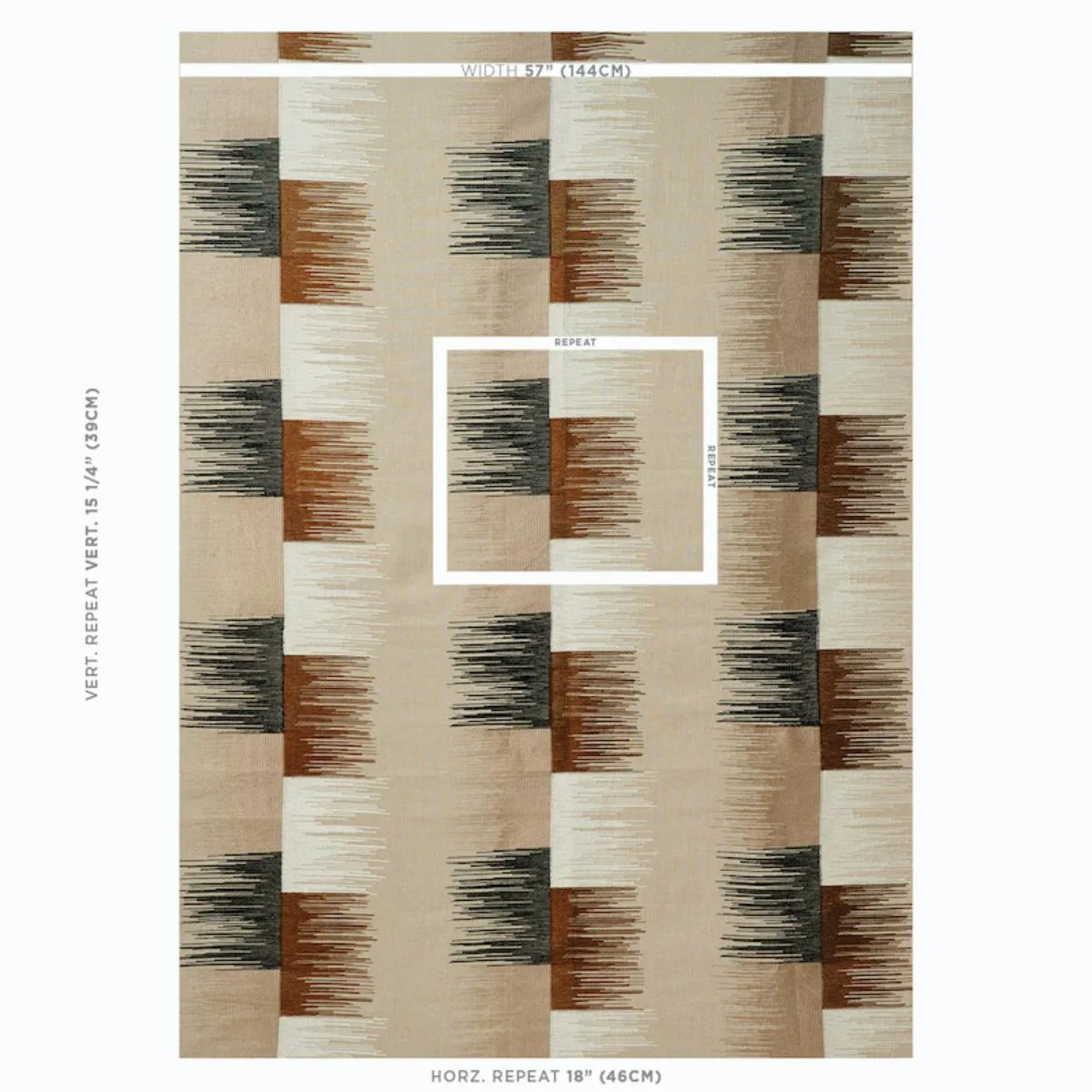 Schumacher 78400 Sunburst Stripe Embroidery Black & Neutral fabric swatch
