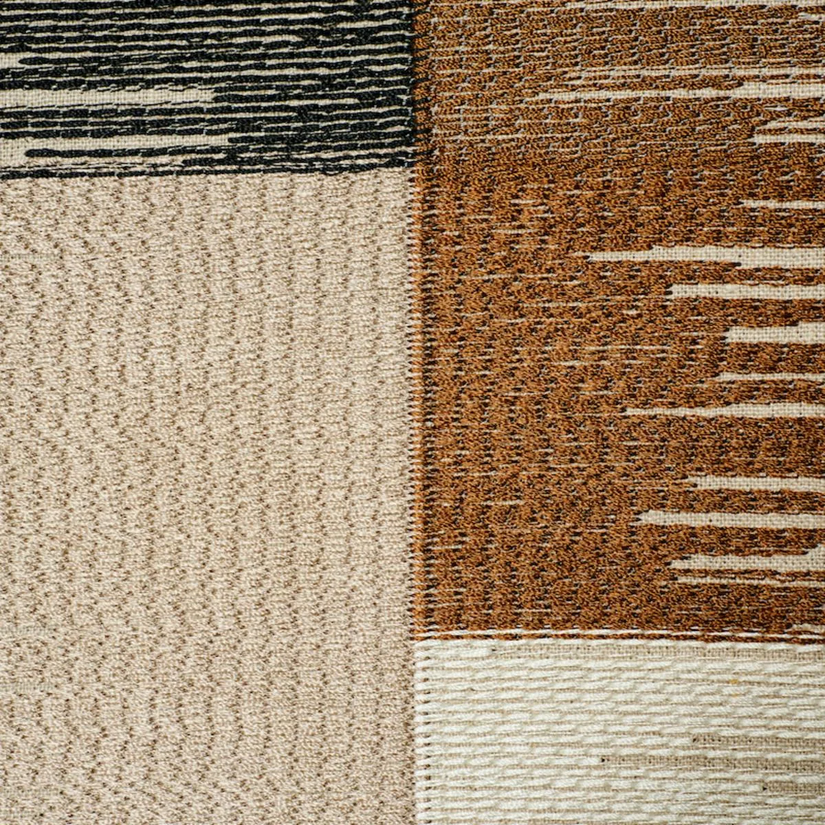 Schumacher 78400 Sunburst Stripe Embroidery Black & Neutral fabric swatch