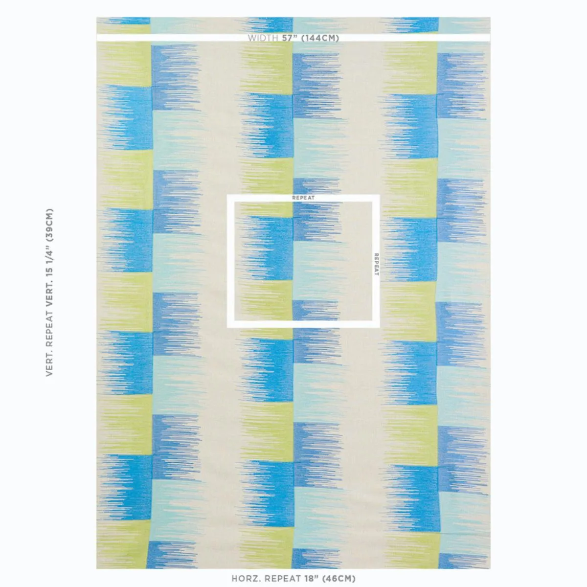 Schumacher 78401 Sunburst Stripe Embroidery Blue & Lime fabric swatch