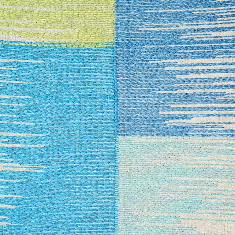 Schumacher 78401 Sunburst Stripe Embroidery Blue & Lime fabric swatch