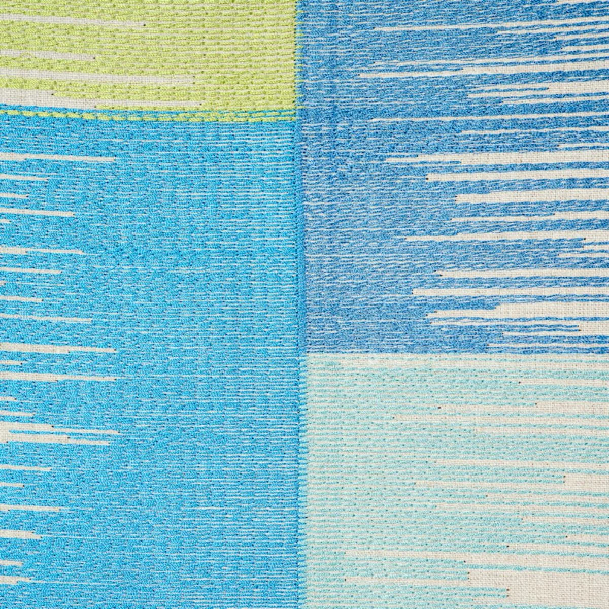 Schumacher 78401 Sunburst Stripe Embroidery Blue & Lime fabric swatch