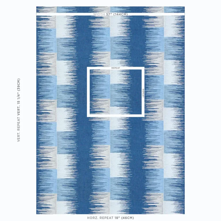 Schumacher 78402 Sunburst Stripe Embroidery Blues fabric swatch
