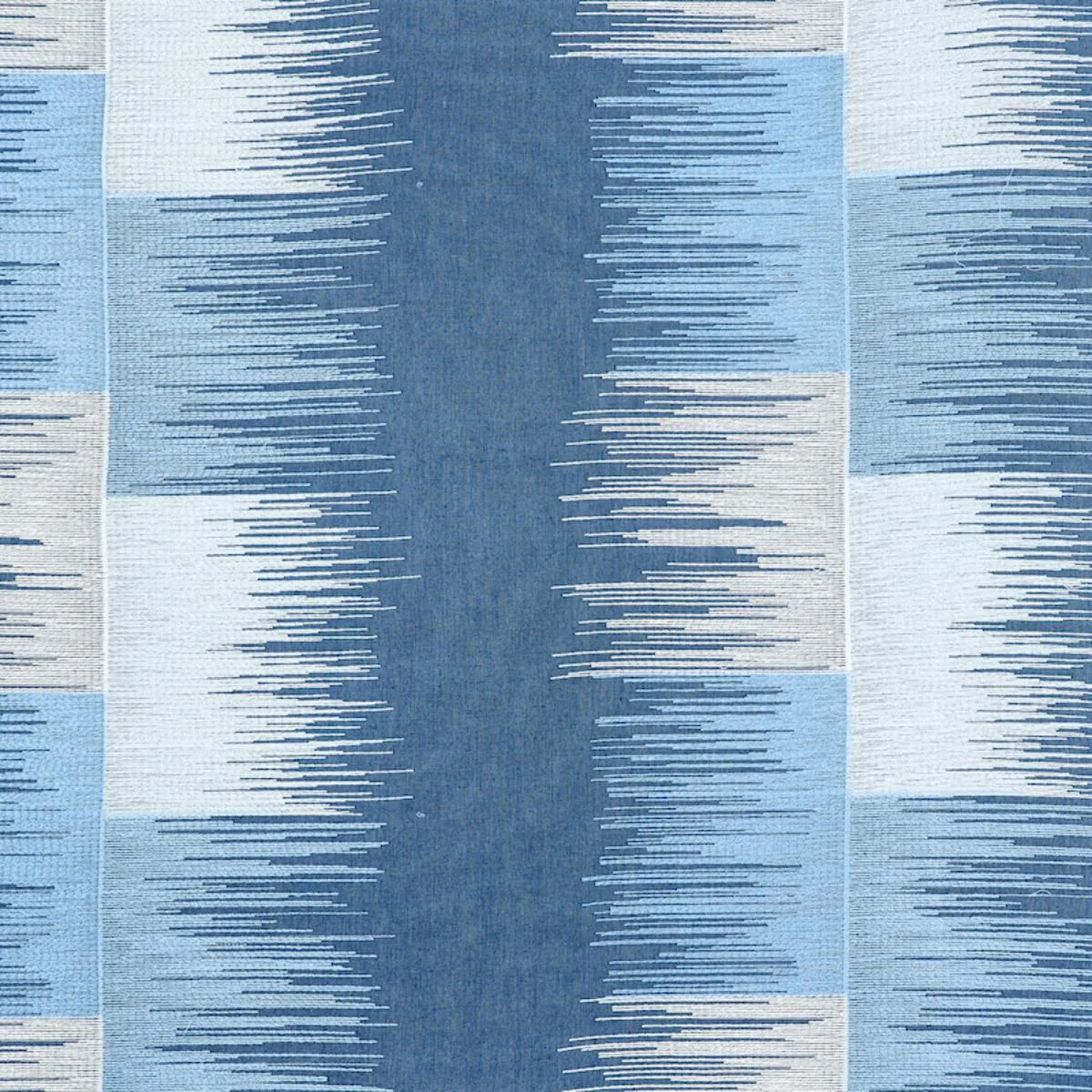 Schumacher 78402 Sunburst Stripe Embroidery Blues fabric swatch