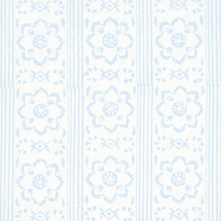 Schumacher 181320 Sunda Hand Block Print Sky fabric swatch