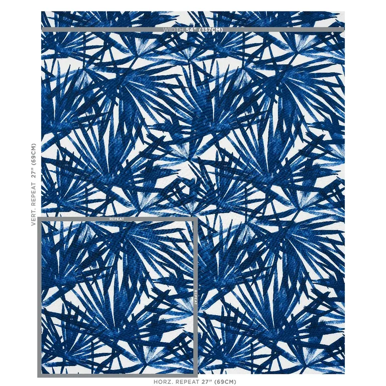 Schumacher 179600 Sunlit Palm Linen Blue fabric swatch