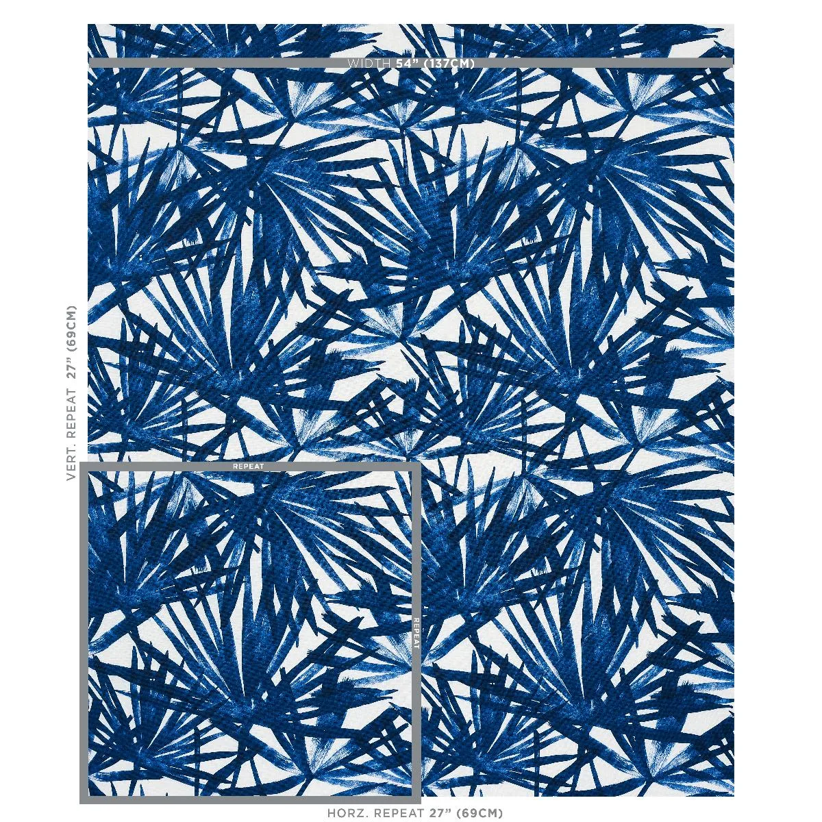 Schumacher 179600 Sunlit Palm Linen Blue fabric swatch