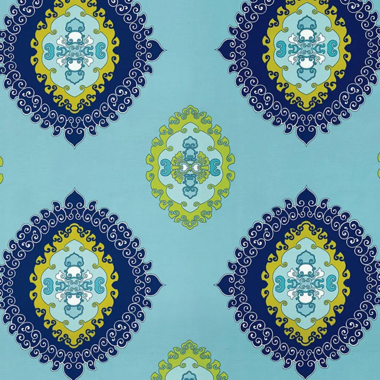 Schumacher 174320 Super Paradise Print Pool fabric swatch