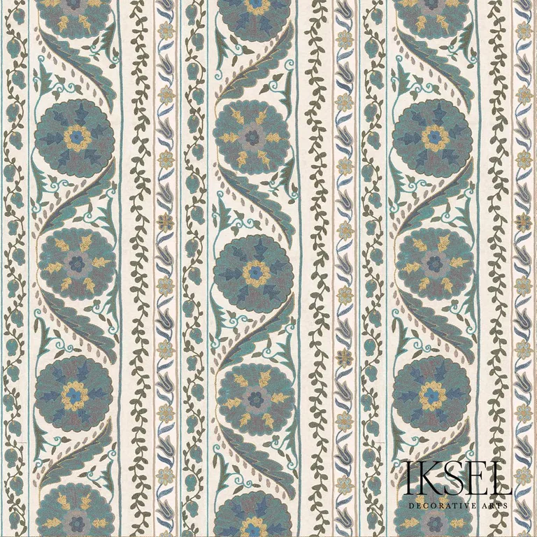 Schumacher RF504CR54 Suzani Borders Blues fabric swatch