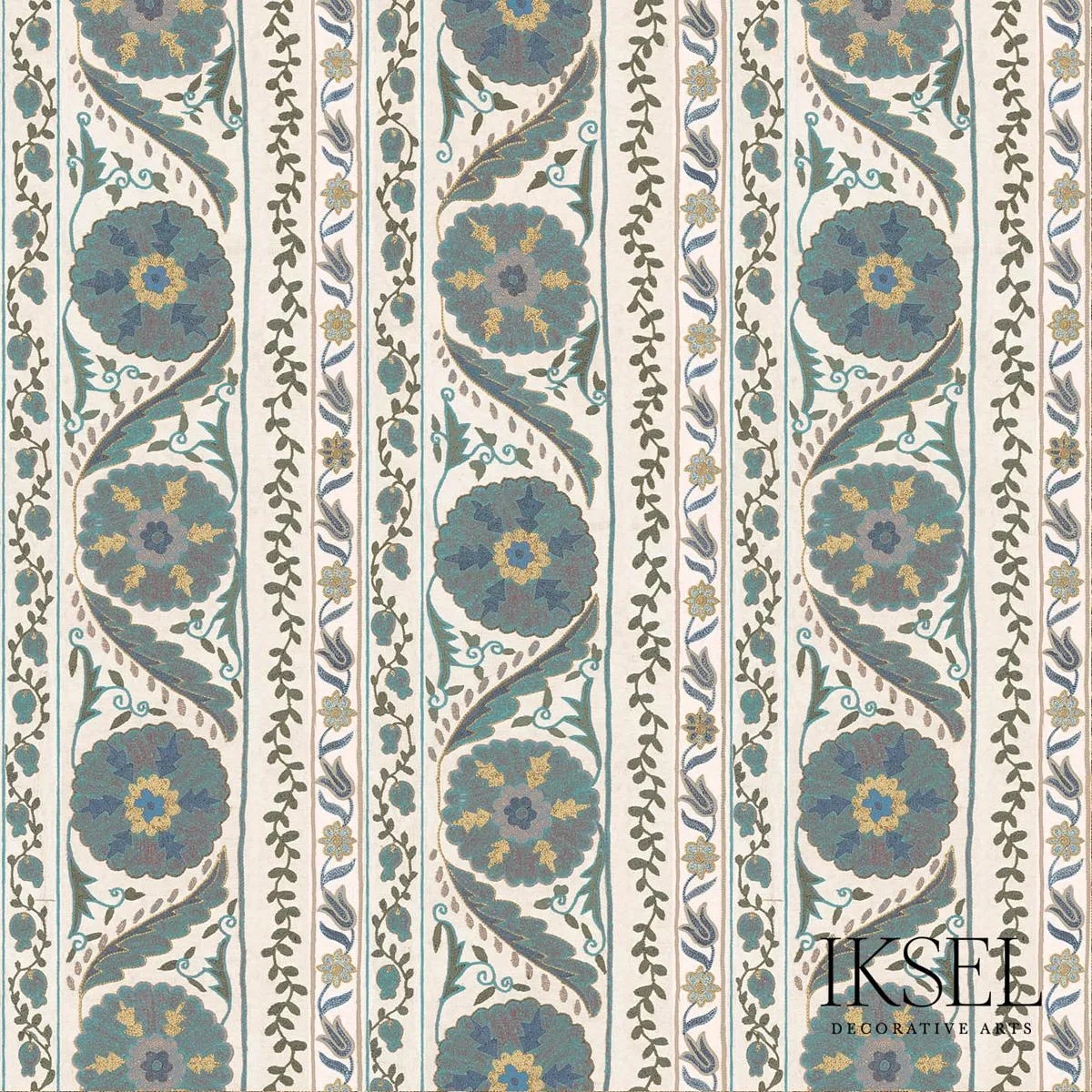 Schumacher RF504CR54 Suzani Borders Blues fabric swatch