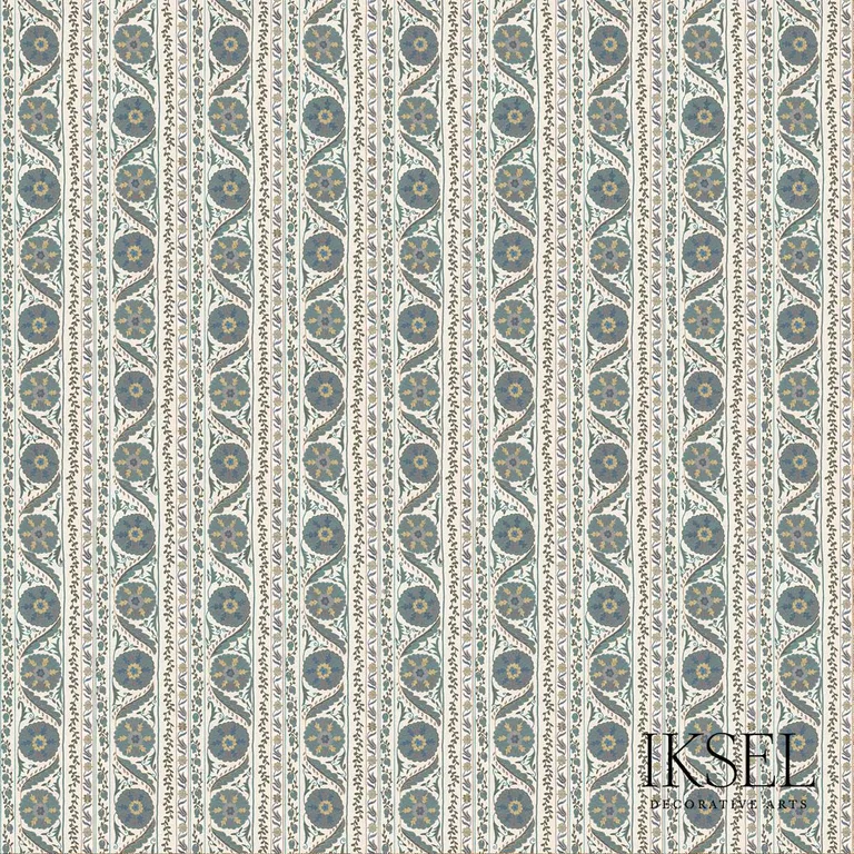 Schumacher RF504CR54 Suzani Borders Blues fabric swatch